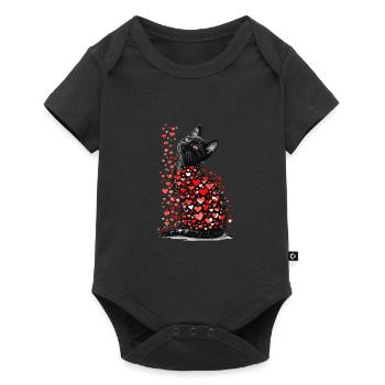 Katze Liebe Valentinstag Katze mit roten Herzen - Baby Premium Kurzarmbody - Schwarz - Vorne