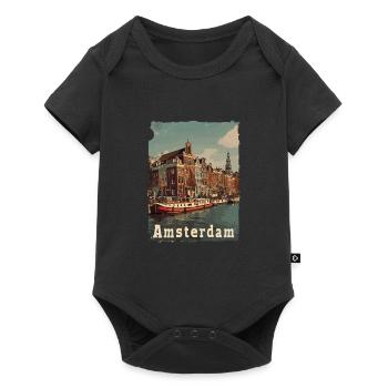 Vintage Amsterdam Kanal Niederlande Holland - Baby Premium Kurzarmbody - Schwarz - Vorne