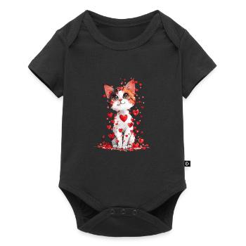 Katze Liebe Valentinstag Katze mit roten Herzen - Baby Premium Kurzarmbody - Schwarz - Vorne
