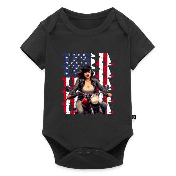 Vintage American Flag Motorrad Patriotisch - Baby Premium Kurzarmbody - Schwarz - Vorne