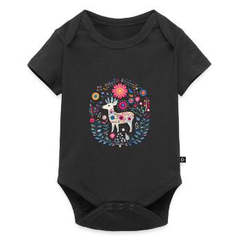 Reh Waldlandschaft Farn Hirsch für Naturfreunde - Baby Premium Kurzarmbody - Schwarz - Vorne