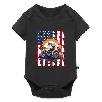 Vintage American Flag Motorrad Patriotisch - Baby Premium Kurzarmbody - Schwarz - Vorne