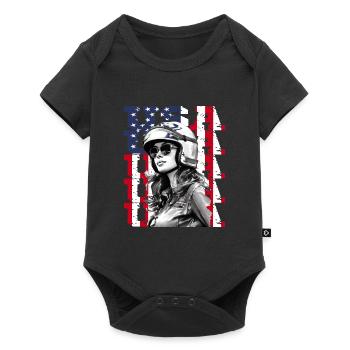 Vintage American Flag Motorrad Patriotisch - Baby Premium Kurzarmbody - Schwarz - Vorne