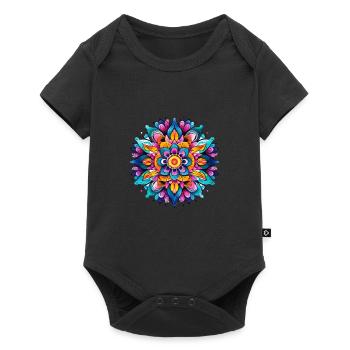 Buntes Mandala Lebendiges Blumenmuster - Baby Premium Kurzarmbody - Schwarz - Vorne