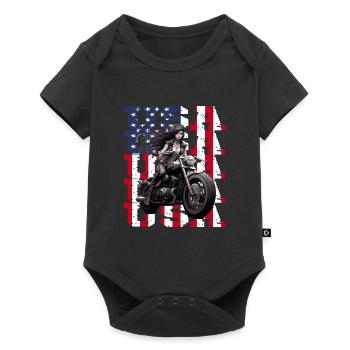 Vintage American Flag Motorrad Patriotisch - Baby Premium Kurzarmbody - Schwarz - Vorne