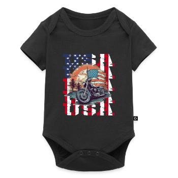 Vintage American Flag Motorrad Patriotisch - Baby Premium Kurzarmbody - Schwarz - Vorne