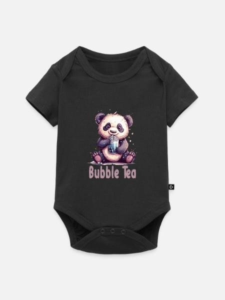 Niedlicher Panda mit Tee - Baby Premium Kurzarmbody - Schwarz