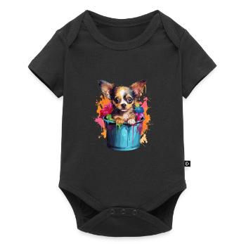 Chihuahua Hund Hunderasse - Baby Premium Kurzarmbody - Schwarz - Vorne