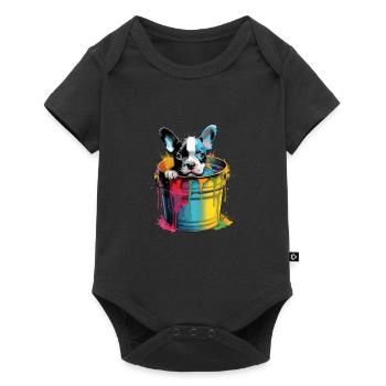 Boston Terrier Niedlicher Hund Farbeimer - Baby Premium Kurzarmbody - Schwarz - Vorne