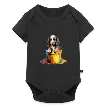 English Cocker Spaniel Niedlicher Hund Farbeimer - Baby Premium Kurzarmbody - Schwarz - Vorne