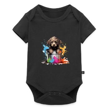 Niedlicher Pudel Hund Farbeimer - Baby Premium Kurzarmbody - Schwarz - Vorne