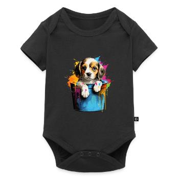 Beagle Niedlicher Hund Farbeimer - Baby Premium Kurzarmbody - Schwarz - Vorne