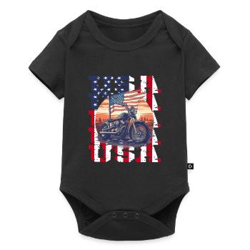 Vintage American Flag Motorrad Patriotisch - Baby Premium Kurzarmbody - Schwarz - Vorne