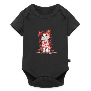 Katze Liebe Valentinstag Katze mit roten Herzen - Baby Premium Kurzarmbody - Schwarz - Vorne