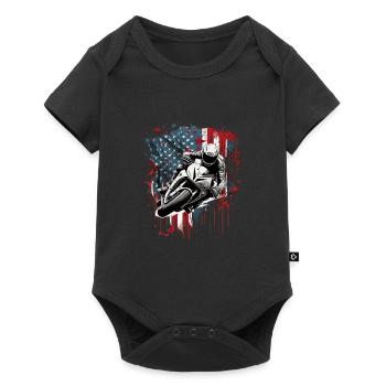 Vintage American Flag Motorrad Patriotisch - Baby Premium Kurzarmbody - Schwarz - Vorne