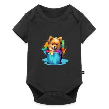 Zwergspitz Niedlicher Pomeranian Hund Farbeimer - Baby Premium Kurzarmbody - Schwarz - Vorne