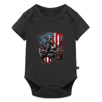 Vintage American Flag Motorrad Patriotisch - Baby Premium Kurzarmbody - Schwarz - Vorne
