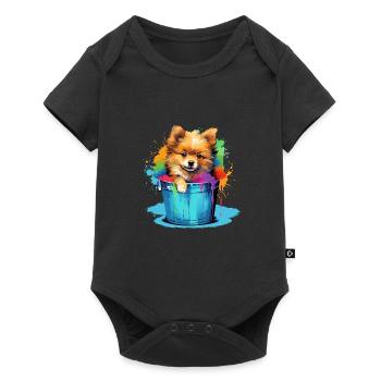 Zwergspitz Niedlicher Pomeranian Hund Farbeimer - Baby Premium Kurzarmbody - Schwarz - Vorne