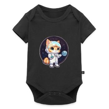 Astronaut Kitty erforscht die kosmische Grenze - Baby Premium Kurzarmbody - Schwarz - Vorne