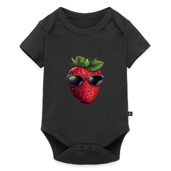 Lustige Erdbeere mit Sonnenbrille Frucht Tropisch - Baby Premium Kurzarmbody - Schwarz - Vorne