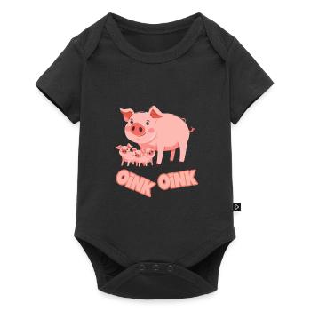 Schweinchen Schwein Oink - Baby Premium Kurzarmbody - Schwarz - Vorne