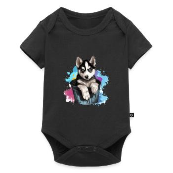 Siberian Husky Niedlicher Hund Farbeimer - Baby Premium Kurzarmbody - Schwarz - Vorne
