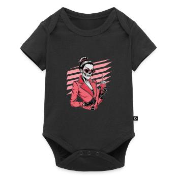 Witzige Skelett-Dame mit Kaffee und Sonnenbrille - Baby Premium Kurzarmbody - Schwarz - Vorne