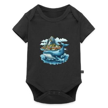 Küstendorf und Riesenwal Skandinavien - Baby Premium Kurzarmbody - Schwarz - Vorne