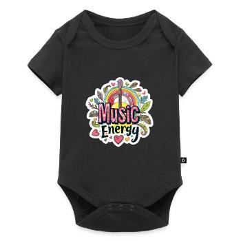 Musik Energie Regenbogen und Gitarre - Baby Premium Kurzarmbody - Schwarz - Vorne