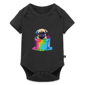 Mops Niedlicher Hund Farbeimer - Baby Premium Kurzarmbody - Schwarz - Vorne