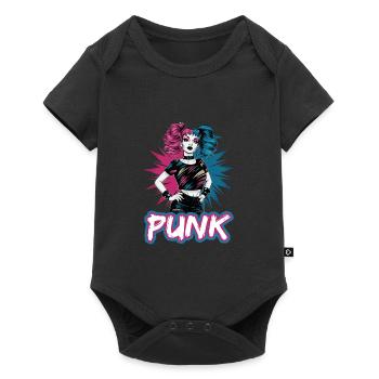 Punk Girl mit rosa und blauen Haaren Retro Style - Baby Premium Kurzarmbody - Schwarz - Vorne