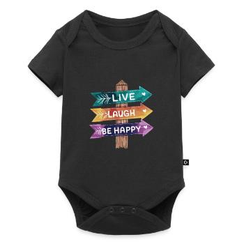 Lebe Lache Sei Glücklich Bunte Wegweiser - Baby Premium Kurzarmbody - Schwarz - Vorne