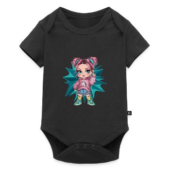 Niedliches Cartoon Mädchen mit Einhorn Hoodie - Baby Premium Kurzarmbody - Schwarz - Vorne