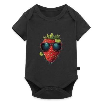Lustige Erdbeere mit Sonnenbrille Frucht Tropisch - Baby Premium Kurzarmbody - Schwarz - Vorne