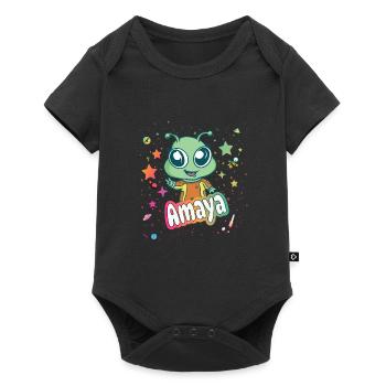 AMAYA - Beautiful girl name with cute alien - Baby Premium short-sleeve bodysuit - black - Front