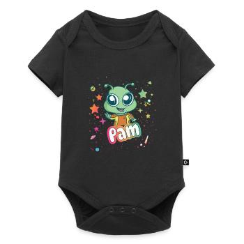 PAM - Schöner Mädchen Name mit süßem Alien - Baby Premium Kurzarmbody - Schwarz - Vorne