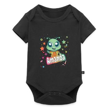 AMANDA - Beau nom de fille avec extraterrestre mignon - Body à manches courtes Premium Bébé - noir - Devant