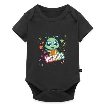 VERONICA - Schöner Mädchen Name mit süßem Alien - Baby Premium Kurzarmbody - Schwarz - Vorne