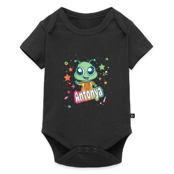 ANTONYA - Beautiful girl name with cute alien - Baby Premium short-sleeve bodysuit - black - Front
