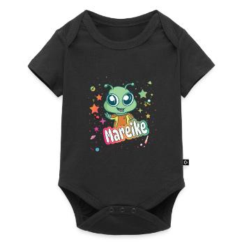 MAREIKE - Schöner Mädchen Name mit süßem Alien - Baby Premium Kurzarmbody - Schwarz - Vorne