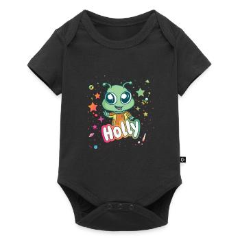 HOLLY - Schöner Mädchen Name mit süßem Alien - Baby Premium Kurzarmbody - Schwarz - Vorne