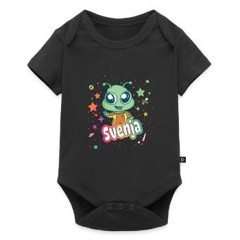 SVENJA - Schöner Mädchen Name mit süßem Alien - Baby Premium Kurzarmbody - Schwarz - Vorne