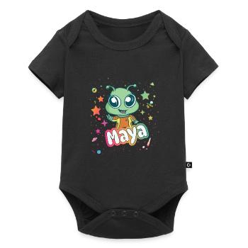 MAYA - Schöner Mädchen Name mit süßem Alien - Baby Premium Kurzarmbody - Schwarz - Vorne