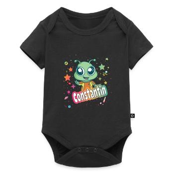 CONSTANTIN - Schöner Junge Name mit süßem Alien - Baby Premium Kurzarmbody - Schwarz - Vorne