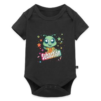 SEBASTIAN - Schöner Junge Name mit süßem Alien - Baby Premium Kurzarmbody - Schwarz - Vorne