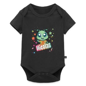 NICOLAS - Beautiful boy name with cute alien - Baby Premium short-sleeve bodysuit - black - Front