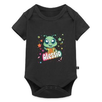 ALESSIO - Beau nom de garçon avec un extraterrestre mignon - Body à manches courtes Premium Bébé - noir - Devant
