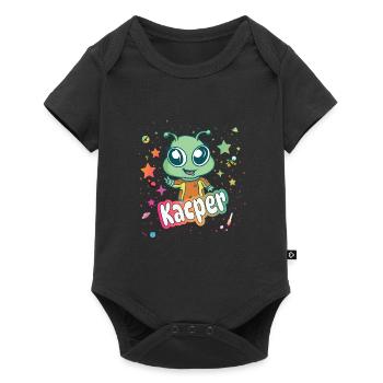 KACPER - Schöner Junge Name mit süßem Alien - Baby Premium Kurzarmbody - Schwarz - Vorne