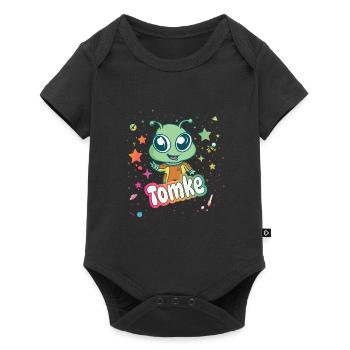 TOMKE - Beautiful boy name with cute alien - Baby Premium short-sleeve bodysuit - black - Front