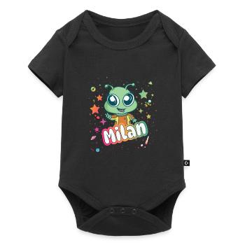 MILAN - Beautiful boy name with cute alien - Baby Premium short-sleeve bodysuit - black - Front